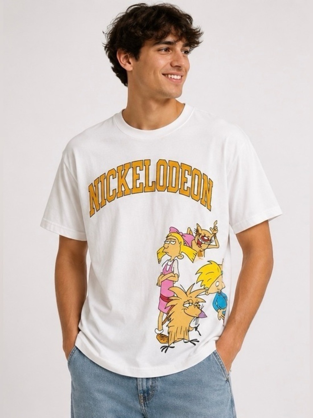 Nickelodeon Cartoon Graphic Tee Medium Rugrats Ren & Stimpy Rocko White